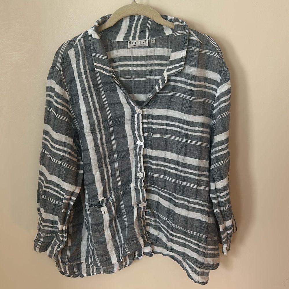 Habitat 100% Linen Plaid Summer Shirt XL